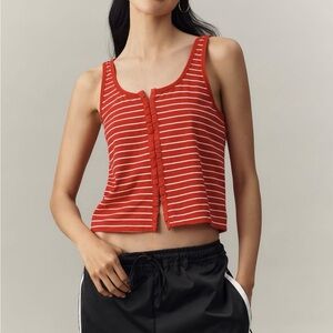Anthropologie Pilcro Scoop Neck Button Front Tank Red and White Striped